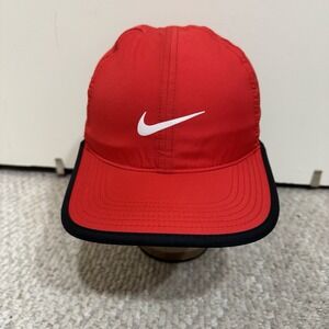 Nike Featherlight Dri-FIT Adjustable Running Hat Red Black OSFM Breathable Light